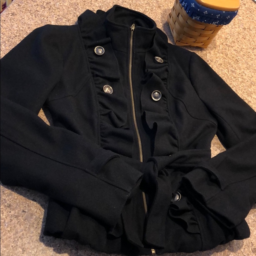Grass Collection Black Ruffled Military Peplum Jacket Medium